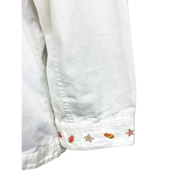 Christopher & Banks Size M White Top Jacket -Sandal Appliques- 3/4 Sleeve Cotton - Picture 3 of 6